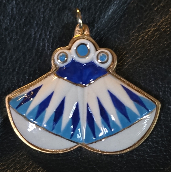 Blue Vintage Egyptian porcelain & gold pendant Lotus/water lily - Picture 2 of 7